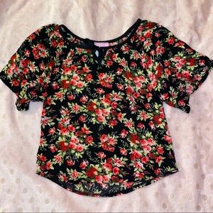 Red and Black Floral Top / Blouse